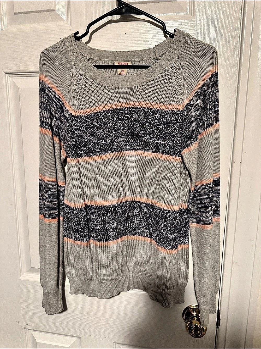 Mossimo Striped Crew Neck Sweater Gray & Pink Large
